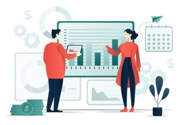 İnsanlar grafiği keşfeder. Çizelge, ticaret, mali planlama veya düz çizim dersleriyle borsa analizi