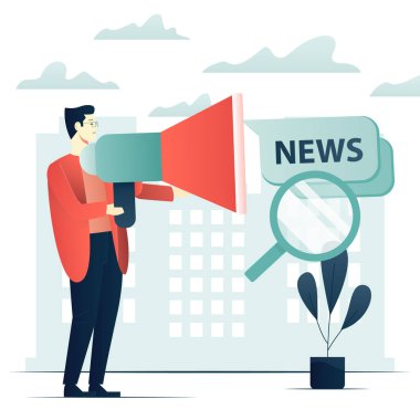 Megafonlu erkek karakter. Dünya özgürlük basın günü, haber kavramı