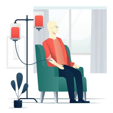 Onkoloji çizgi filmi hastası. Tıp konsepti düz resimleme