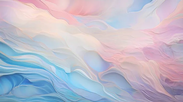 色彩艳丽的波浪的抽象图像 风格为梦幻般的油 浅紫色和天蓝色 简约的背景 浅红色和粉色 流线型面料 — 图库照片#