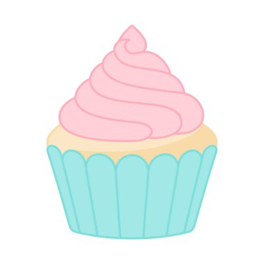 Cupcake with pink buttercream frosting vector illustration