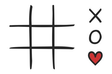 Tic Tac Toe or Naughts and Crosses blank game board with hearts as concept for love in vector illustration