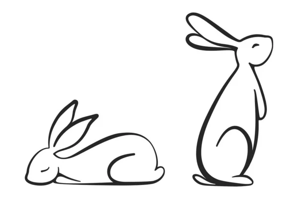 Bunny Rabbits Pair Line Drawing Vector — Stock Vector