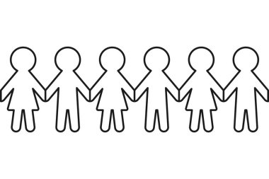 Chain of paper people or doll chain in repeating pattern as vector