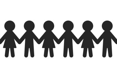 Chain of paper people or doll chain in repeating pattern as vector