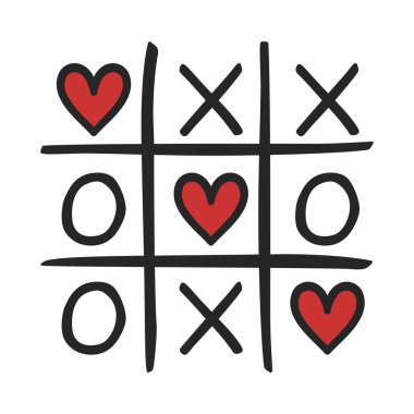 Tic Tac Toe or Naughts and Crosses game with hearts as concept for love in vector illustration clipart