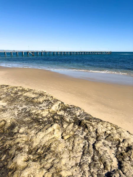 Praia Bonita Port Noarlunga Com Molhe Madeira Adelaide Austrália Sul — Fotografia de Stock