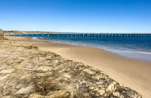 Bellissima Spiaggia Port Noarlunga Con Pontile Legno Adelaide Australia Meridionale — Foto Stock