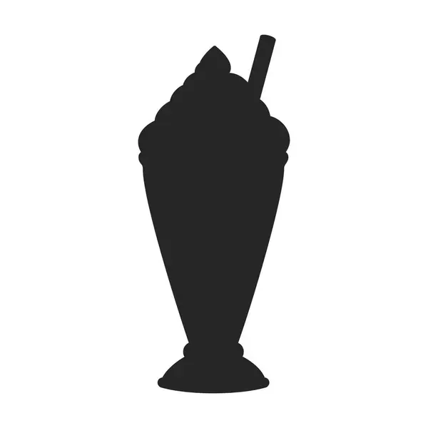 Milkshake Met Slagroom Topping Retro Melk Bar Dessert Vector Silhouet — Stockvector