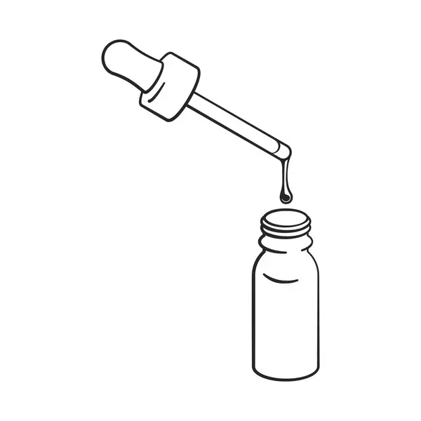 Капельница Глаз Стеклянная Бутылка Вектором Рисования Линии Капель Жидкости — стоковый вектор