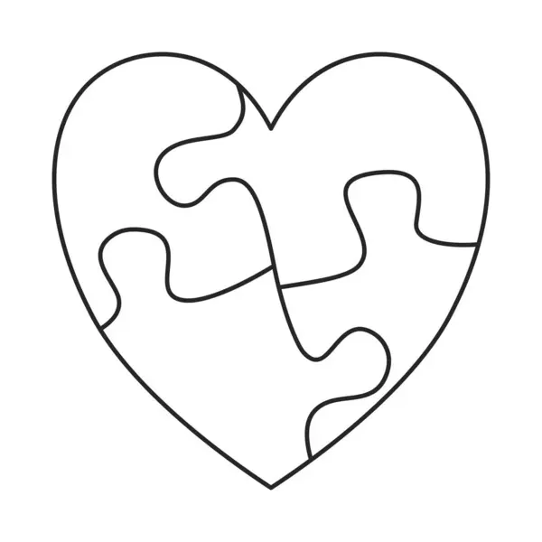 轮廓向量符号中自闭症意识概念的带拼图的心形 — 图库矢量图片#