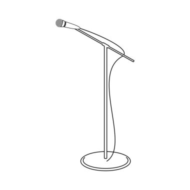 Çizgi sanat tarzı vektörüne mikrofon yerleştirilmiş bir mikrofon standı