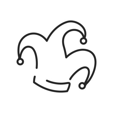 Klasik saray soytarısı veya joker şapka simgesi vektör hatlarında vahşi oyun kartlarında görüldüğü gibi