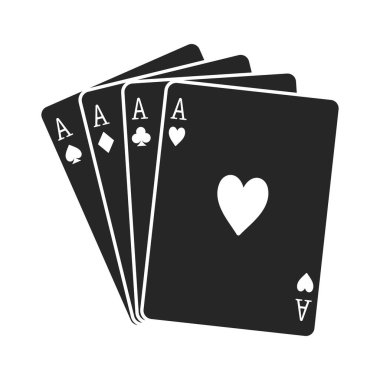 Kupa, elmas, sinek ve maça da dahil olmak üzere dört as takımı da vektör siluetinde yelpazelendi