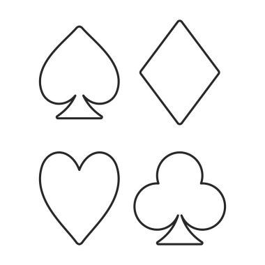 Kalpler, elmaslar, maça ve golf sopaları da dahil olmak üzere kart davalarında kullanılan simge sembolleri kümesi