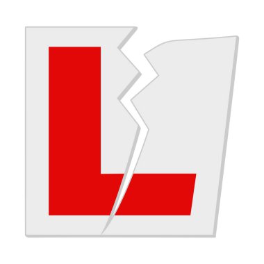 Ripped red and white L plate learner driver sign used in the USA and UK for new drivers to display on their car vector for transition to P plate concept clipart