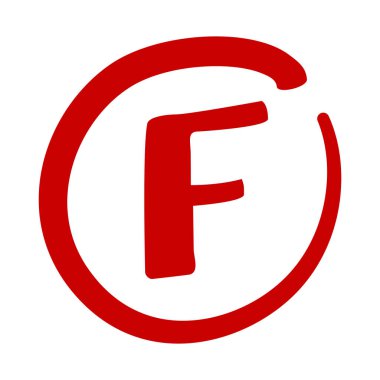 Sınav için verilen F notu veya kırmızı işaret vektörüyle yazılmış ev ödevi