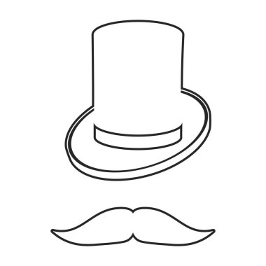 Basit bıyık ve silindir şapka ana hatlı vektörde ayarlandı