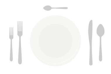 Bir yemek tabağının üst görüntüsünü vektör içinde çatal ve bıçak dolu olarak ayarlayın