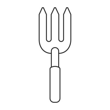 Bir dış hat vektör simgesinde yabani otları ayıklamak için bahçe çatalı el aracı