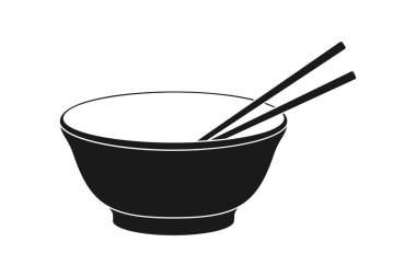 Boş siyah pirinç ya da yemek çubuğu siluet vektörlü erişte kasesi.