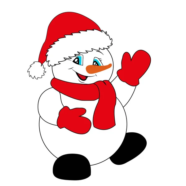 Fröhlicher Schneemann Mit Roter Weihnachtsmütze Schal Und Fäustlingen Weihnachten Und — Stockfoto