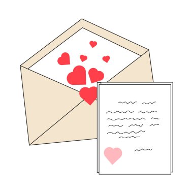 Romantik aşk ilanı. Zarfı aç, içinde kalp olan bir mektup. Tasarım ögesi