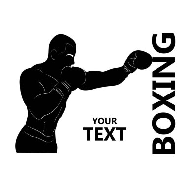 Boks direk vuruyor. Siluet. Güçlü dövüşçü. Eğitimli bir sporcu. Dövüş yeteneklerinin gösterimi