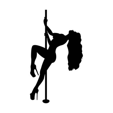 Fitness. Direk dansı. Logo. Beyaz arka planda bir kızın silueti ve bir direk. Sütun