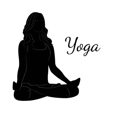 Yoga. Lotus pozu. Rahatlama ve meditasyon için yoga pozu. Bir kadının siluetleri.