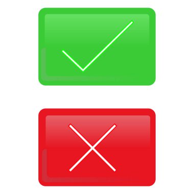 İşaretle ve çapraz işaretle, kabul edildi ve reddedildi, onaylandı ve reddedildi, doğru ve yanlış, doğru ve yanlış. Yeşil ve kırmızı renk