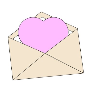 Zarfı aç, kırmızı kalpli posta mektubu. Romantik tasarım için elementler