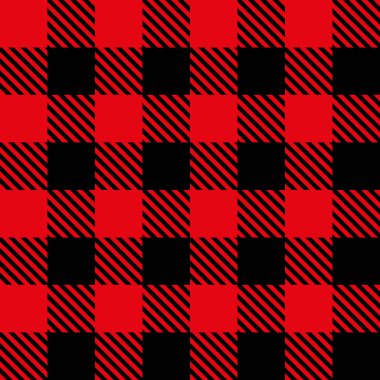 Noel ve yeni yıl ekose kumaşı. Siyah ve kırmızı kafeste İskoç deseni.
