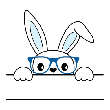 Mutlu Paskalya Tavşanı - vektör çizimi. Şirin tavşan, monograma bölünmüş. Beyaz tavşan izole edilmiş. Çizgi film karakteri.