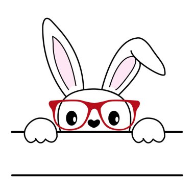 Mutlu Paskalya Tavşanı - vektör çizimi. Şirin tavşan, monograma bölünmüş. Beyaz tavşan izole edilmiş. Çizgi film karakteri.