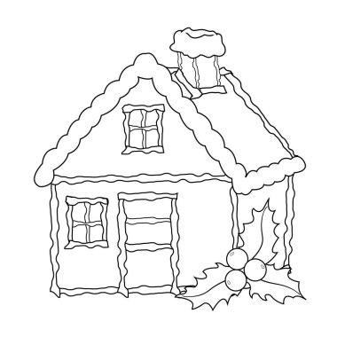 Holly ile zencefilli kek evi. Noel kurabiyeleri, şekerler ve hediyeler. Kart