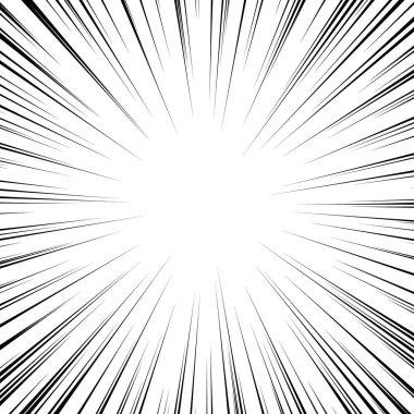 Çizgi roman. Siyah ve beyaz radyal çizgiler arka plan. Manga hız çerçevesi. Süper kahraman hareketi