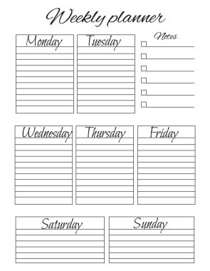 Organizatör. Haftalık özel dergi. Planlar, hedefler, hatırlatıcılar, zamanlama, notlar