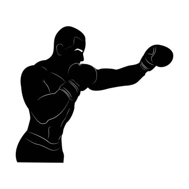 Siluet. Boks yapıyorum. Dövüş yeteneklerinin göstergesi. Tam isabet. Güçlü dövüşçü. Antrenman sporcusu