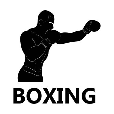 Dövüş yeteneklerinin göstergesi. Boks yapıyorum. Tam isabet. Siluet. Güçlü dövüşçü. Antrenman sporcusu