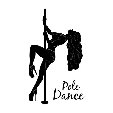 Direk dansı. Sütun. Beyaz arka planda bir kızın silueti ve bir direk. Logo. Fitness