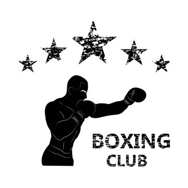 Beş yıldız. Boks kulübü. Dövüş yeteneklerinin göstergesi. Tam isabet. Siluet. Antrenman sporcusu