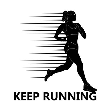 Bir çeşit spor. Sporcu. Koşu koşucusu kız. Koşan bir adamın silueti. Hız için maraton. Atletizm