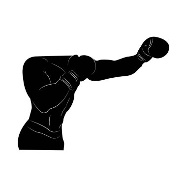 Güçlü dövüşçü. Eğitimli bir sporcu. Siluet. Boks yapıyorum. Dövüş yeteneklerinin göstergesi. Doğrudan isabet