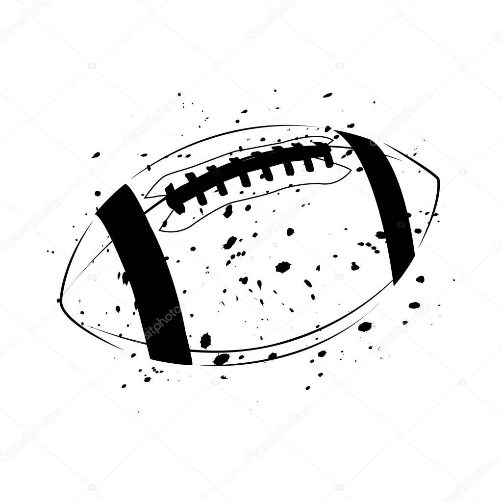 American football ball. Rugby ball. Grunge ball. Dirty ball. The ball flies at high speed. Rackby