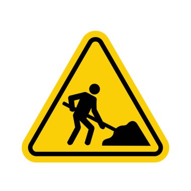 Yol çalışması tabelası. Dikkat, yol çalışmaları başladı. Uyarı işareti. Sarı üçgen