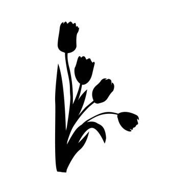 Lale. Bahar Çiçeği. Yapraklı lale çiçeği siluetleri. Tasarım ögesi