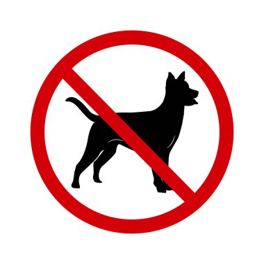 Yasaklama işareti, köpekle yürümek yasak. Köpek işareti yok. İçinde bir köpeğin silüeti olan kırmızı bir çember. Köpeğe izin verilmez. Köpekler giremez. Köpekli yuvarlak kırmızı dur işareti