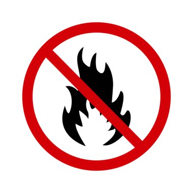 Ateş işareti yok. İçki yasağı işareti. Yangın yok. İçinde alevin silueti olan kırmızı bir çemberin işareti. Kamp ateşi yakmak yasaktır. Yuvarlak kırmızı işaret. Kamp ateşi işareti yok.