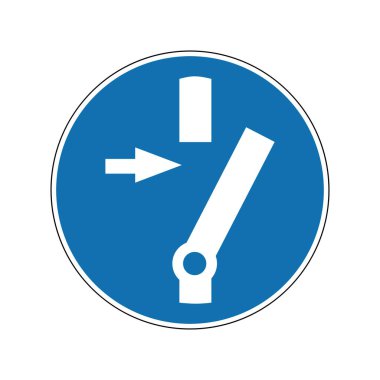 Bakım ya da onarım öncesi bağlantıyı kes. Zorunlu işaret. Yuvarlak mavi tabela. Makineyi ya da ekipmanı ana sistemden ayırın. Işınla.